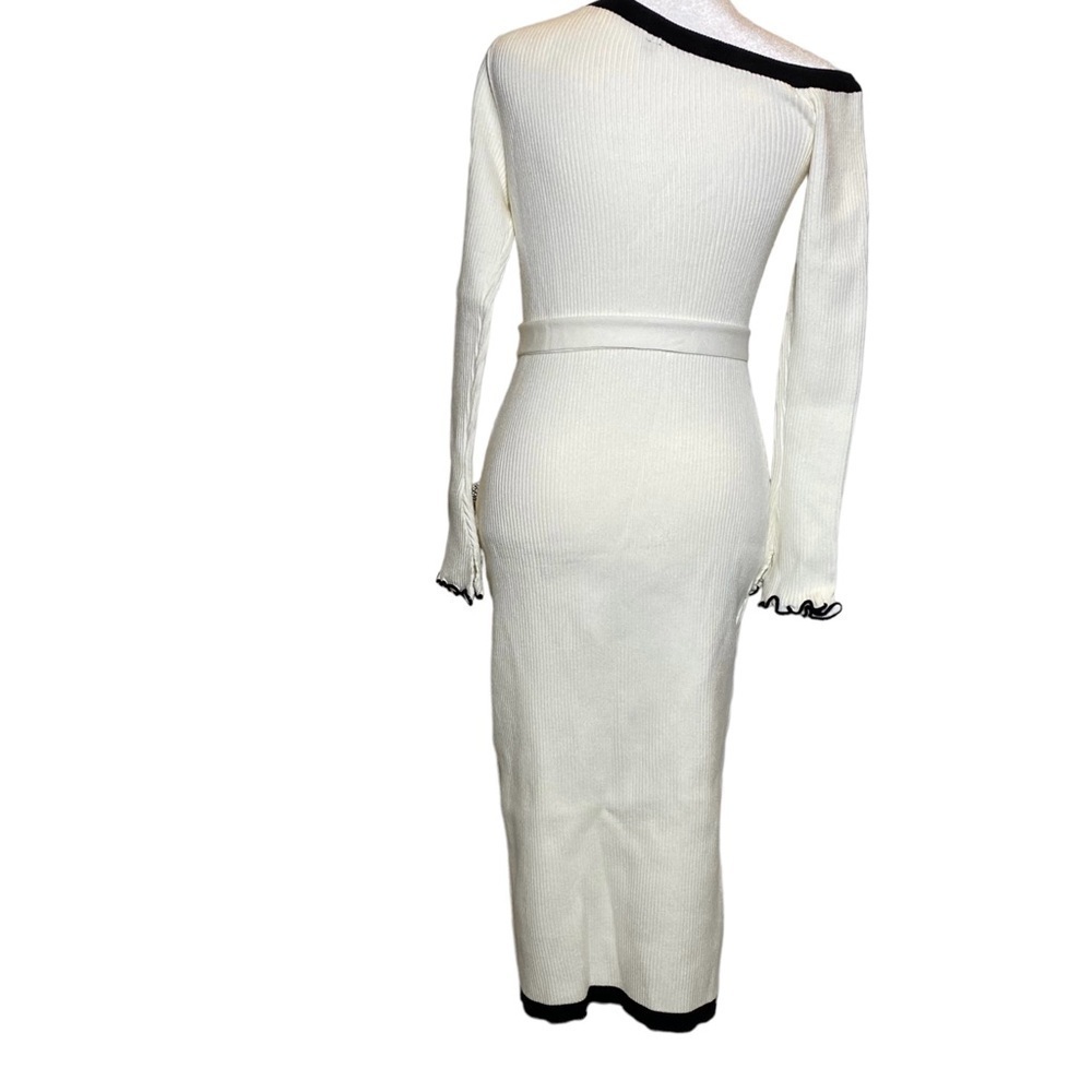 NEW Caracilia women Small WHITE bodycon off shoulder ribbed knit sweater dress - Picture 6 of 7